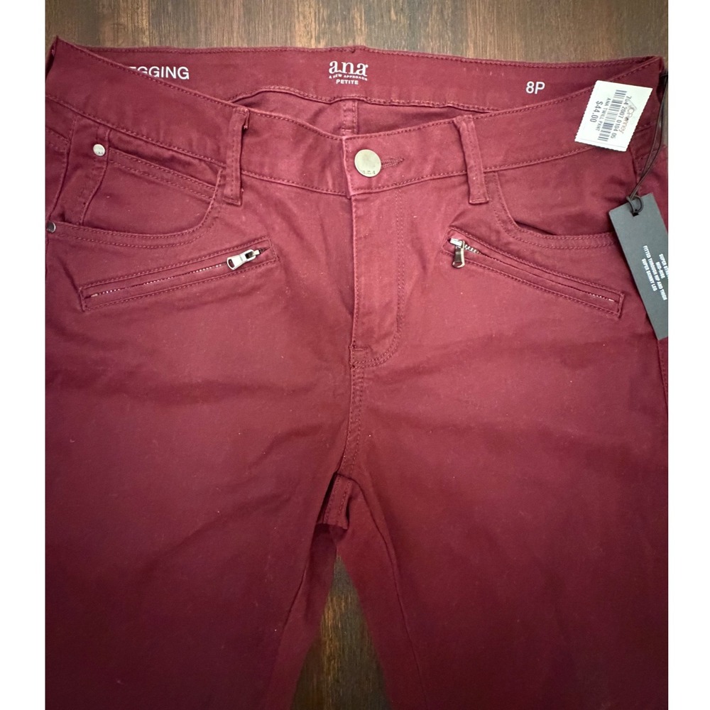 ANA A New Approach Petite Jeggings 8P Burgundy Wine Skinny Zipper Detail Pants